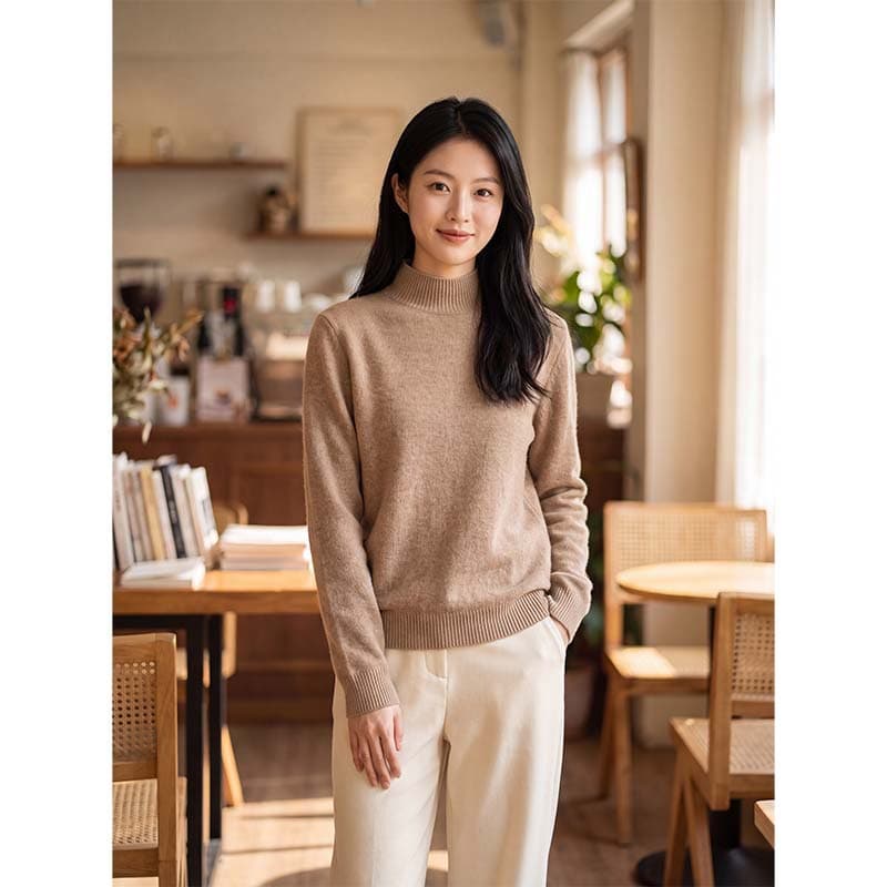 New autumn and winter seamless one-piece half-high collar long-sleeved pullover woolen sweater for women solid color warm pullover bottoming shirt top