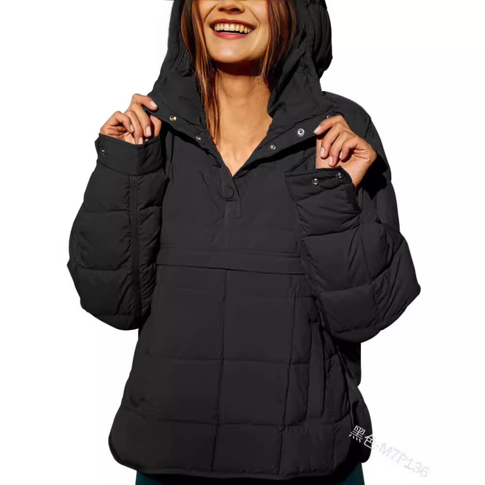 2025 New European and American Style Casual Fashion Solid Color Cotton Jacket Loose Long Sleeve Pullover Hooded Round Hem Top