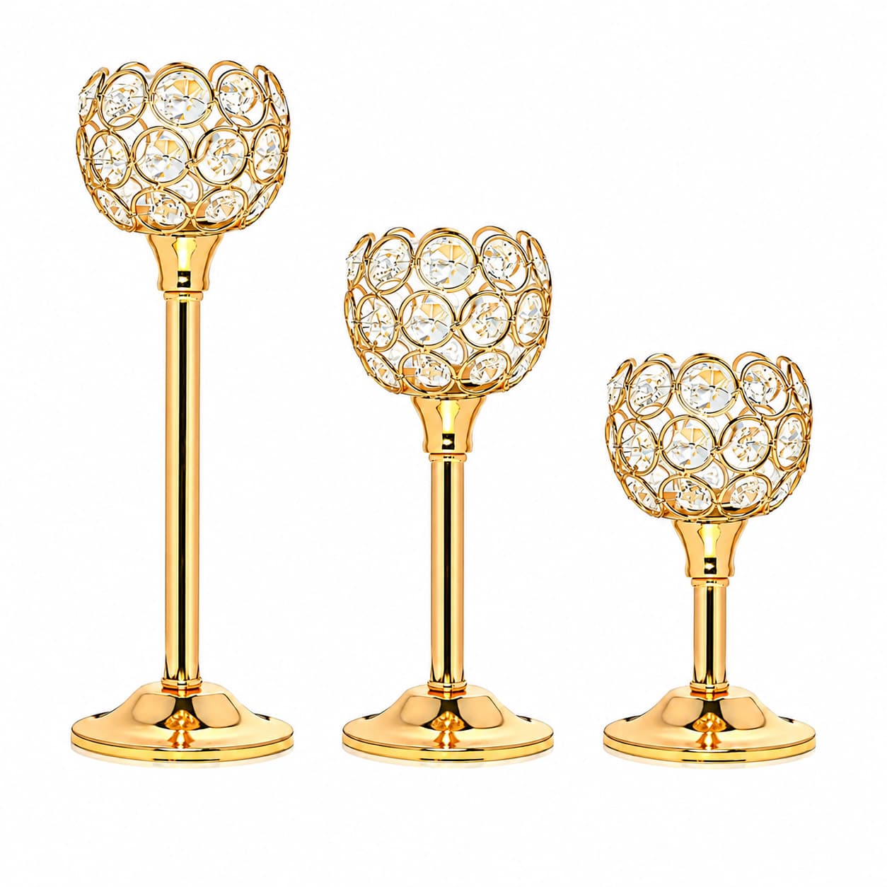 Crystal Metal Candle Holders, Shiny Bowl Candle Holders, Tall Crystal Votive Candle Holders Elegant Crystal Candle Centerpieces,