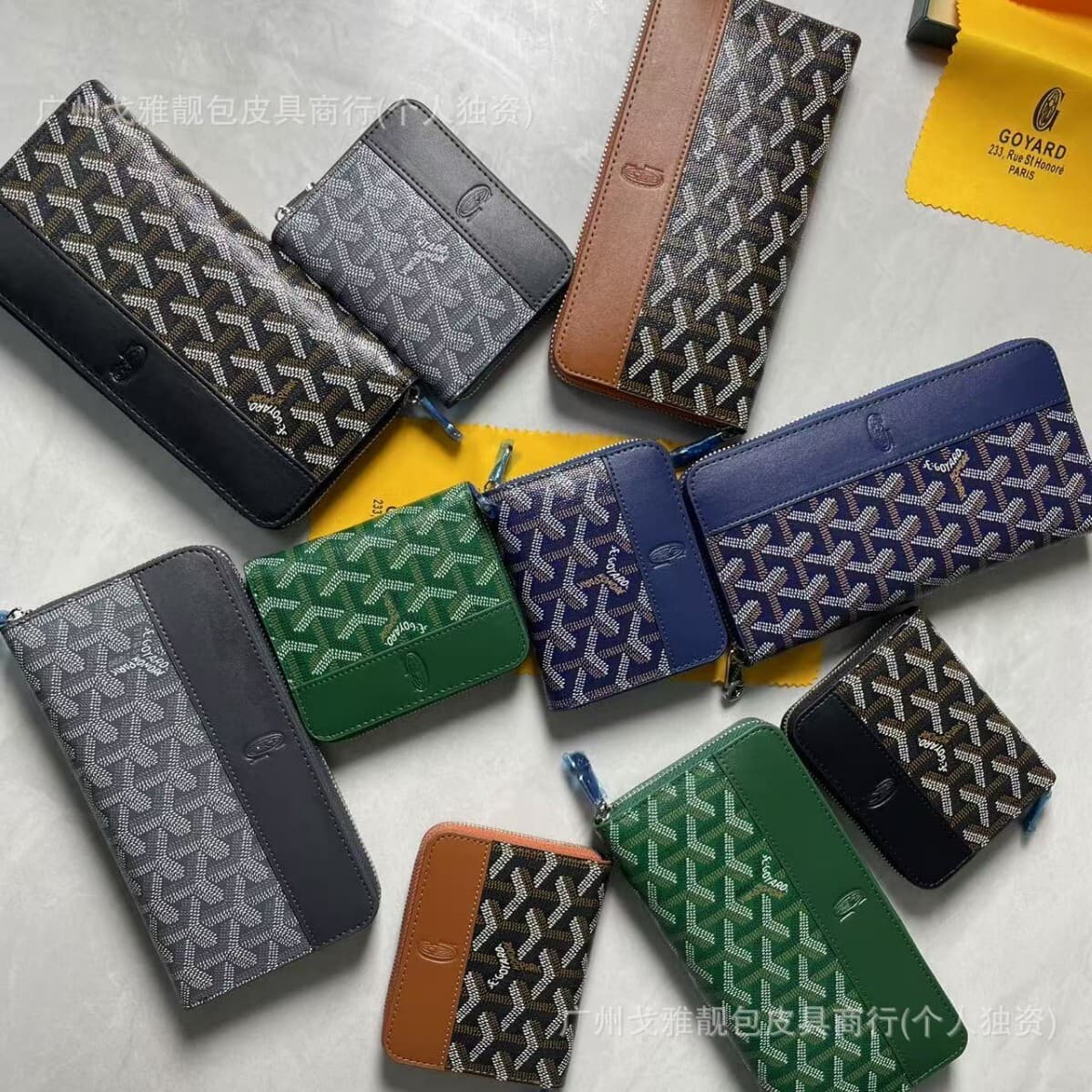 Goya zipper money long bag goyard wallet large capacity business genuine leather bag men and women dog tooth clutch bag