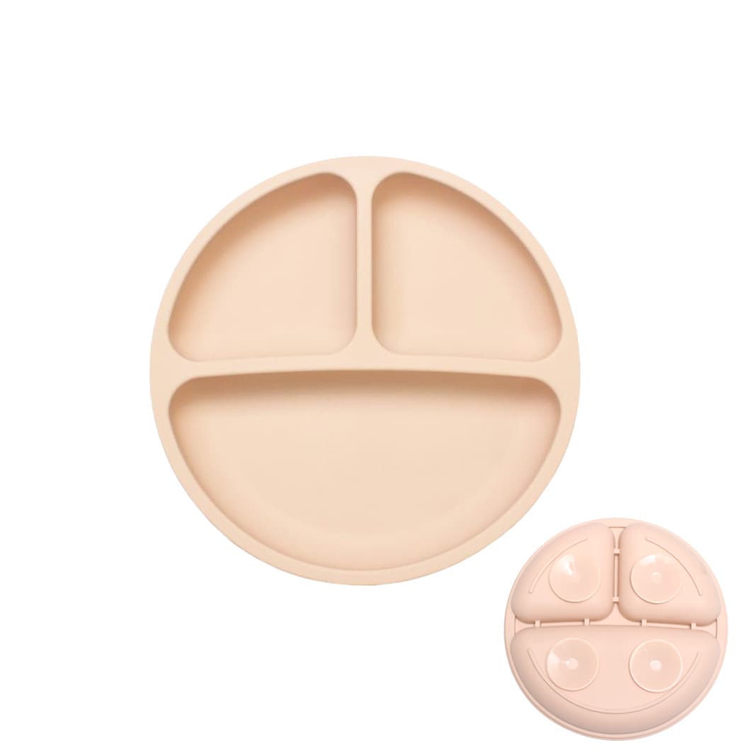 Amazon Hot Selling Kids Silicone Dinner Plate Baby Food Divided Plate Round Silicone Smiley Face Plate Wholesale