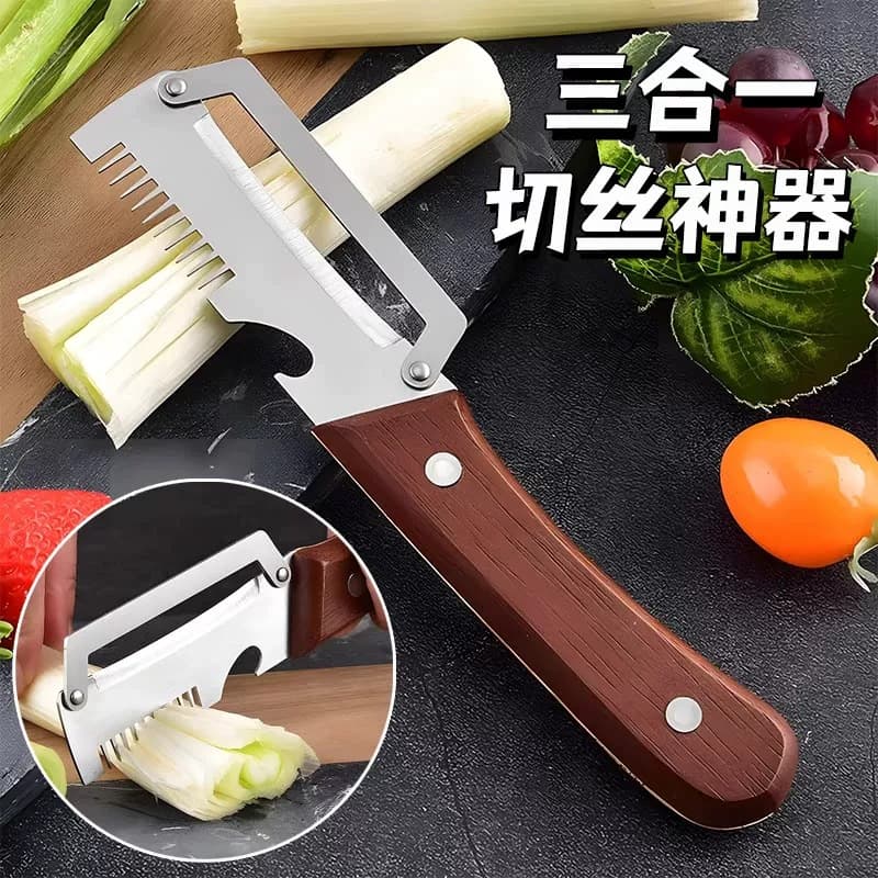 Multifunctional Stainless Steel Peeler with Wooden Handle, Kitchen Fruit and Vegetable Julienne Slicer, Household All-in-One Peeling Tool