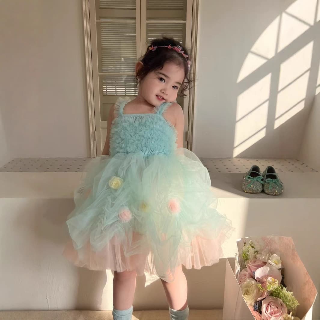Girls Princess Dress Summer Tutu Skirt Children's Vest Dress Puffy Mesh Tulle Dress Birthday Party Dress