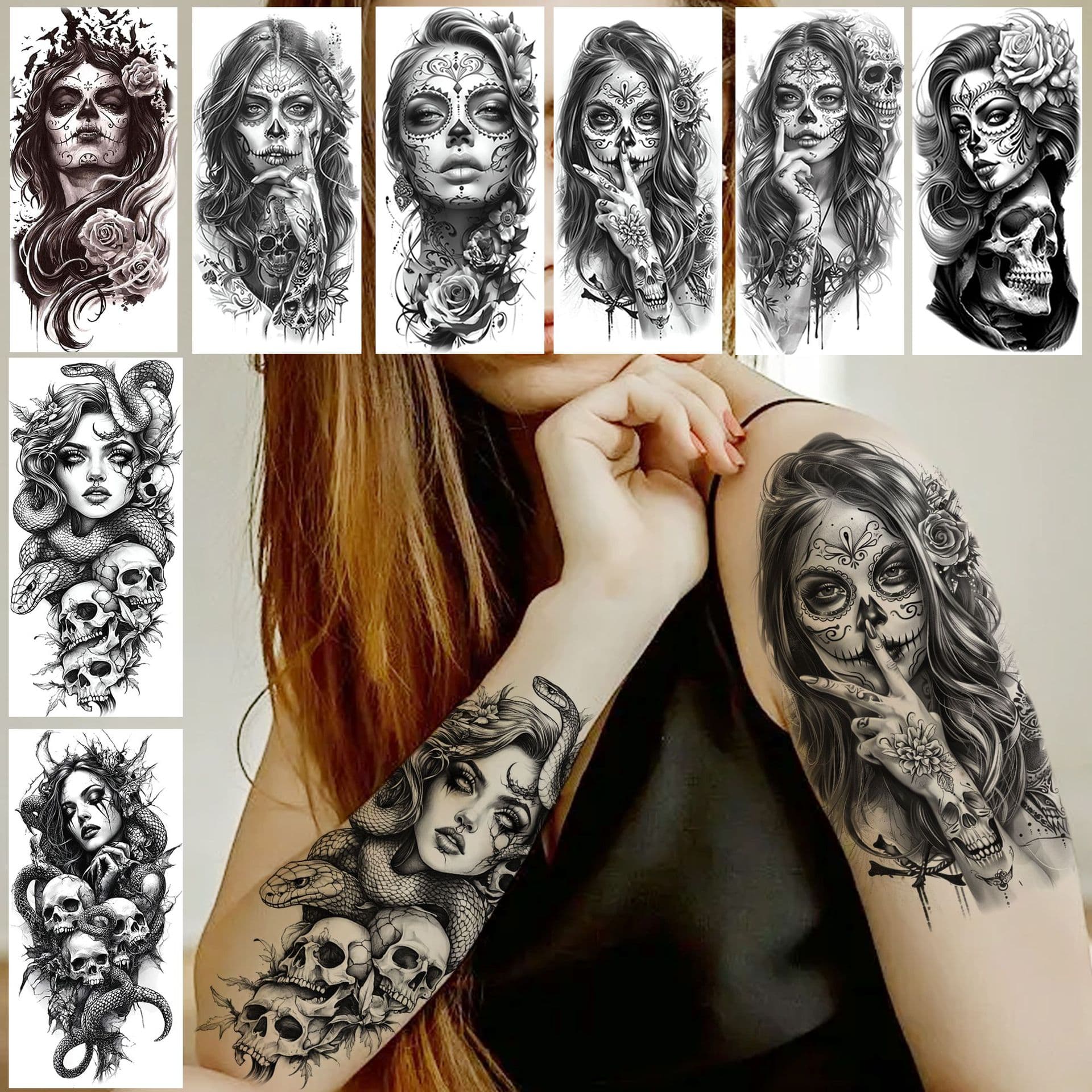 Cross-border New Product Chicano Niche Premium Tattoo Sticker for Arms and Legs TEMU European and American Tattoo