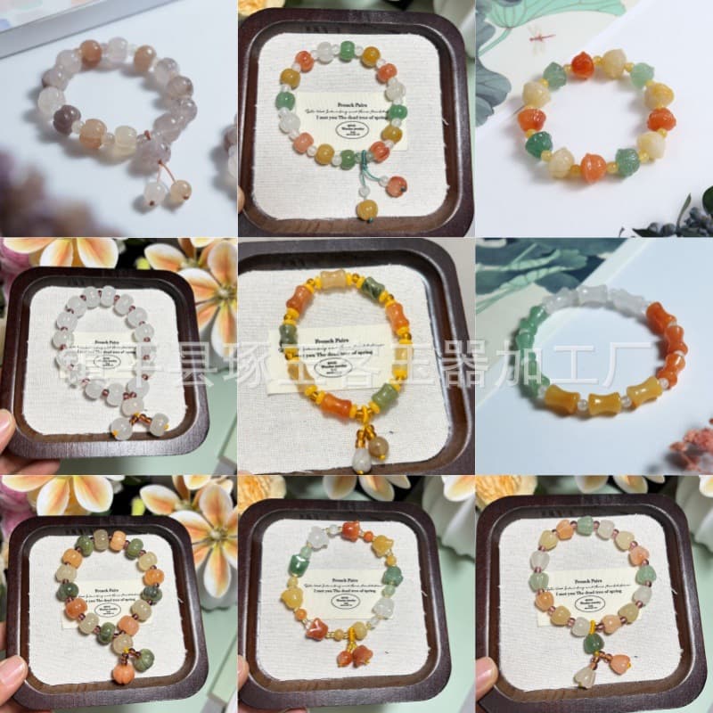 Golden Silk Jade Bracelet, Xinjiang Karamay Golden Silk Jade Multicolored Pumpkin Bead Bracelet, Natural Golden Silk Jade Bracelet