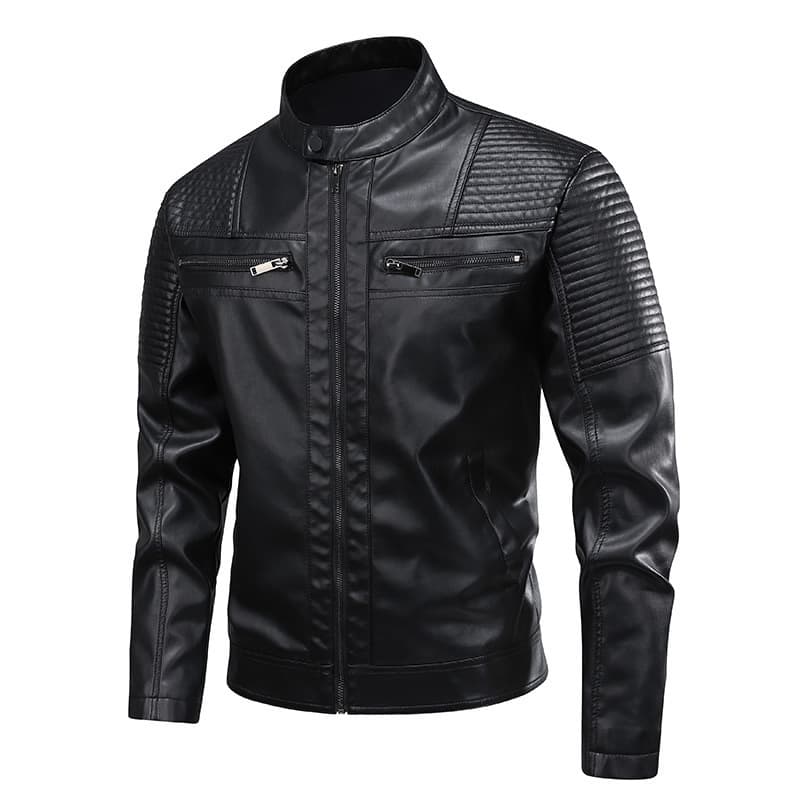Cross-border PU Leather Jacket Stand Collar Top 2026 Spring Autumn New Men's Retro Motorcycle Coat