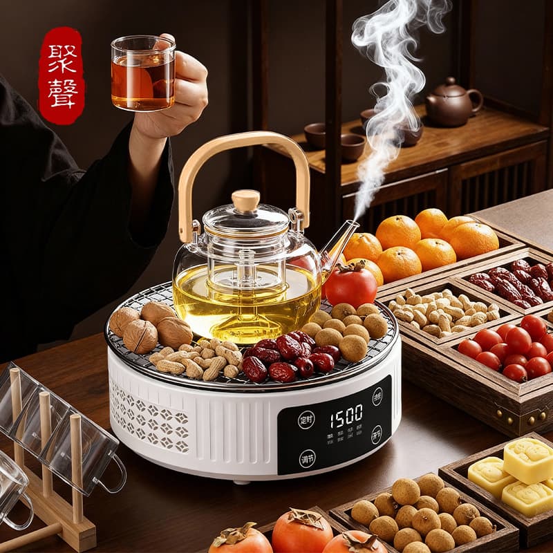 Enclosed tea brewing device electric ceramic stove heating stove outdoor multi-function electric tea stove teapot electric hot plate steaming boiling combo