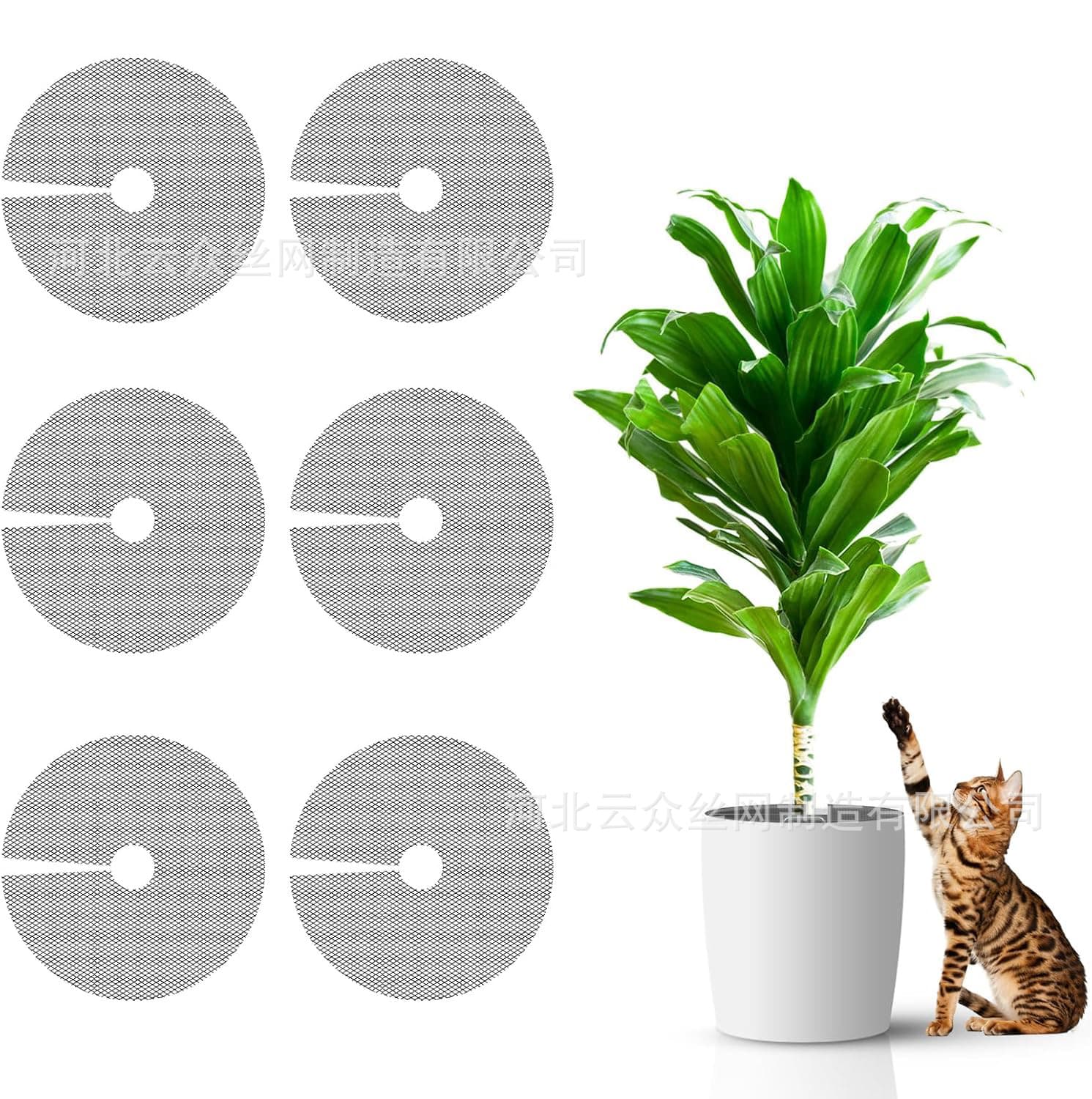 Indoor planter mesh to prevent tipping over, plant pot soil protector, plant root protection net, round plastic mesh.