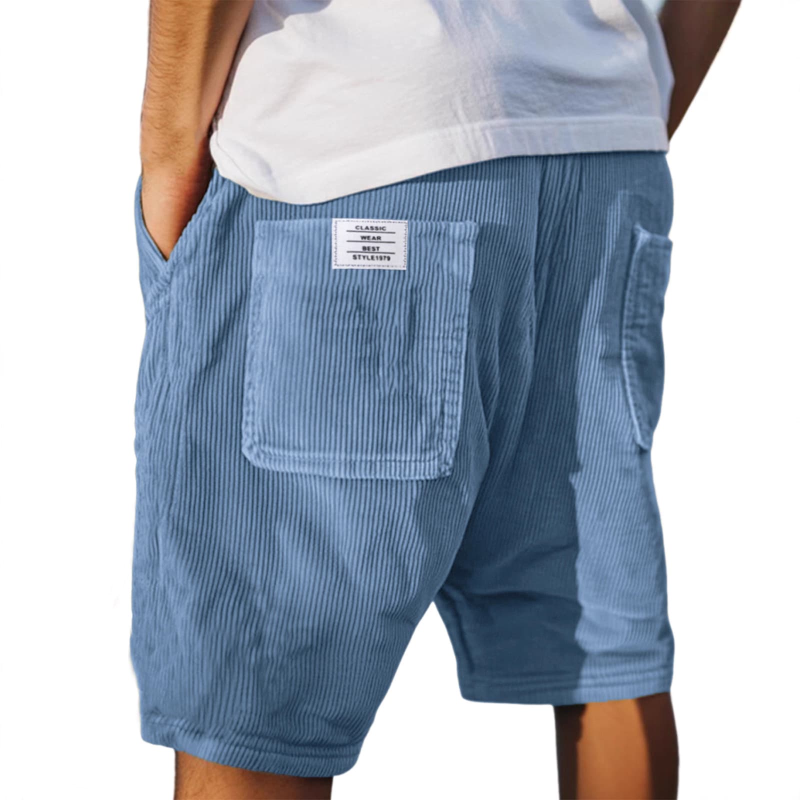 2026 European and American Back Pocket White Label Cross-Border Amazon New Striped Versatile Casual Pants Men's Drawstring Shorts