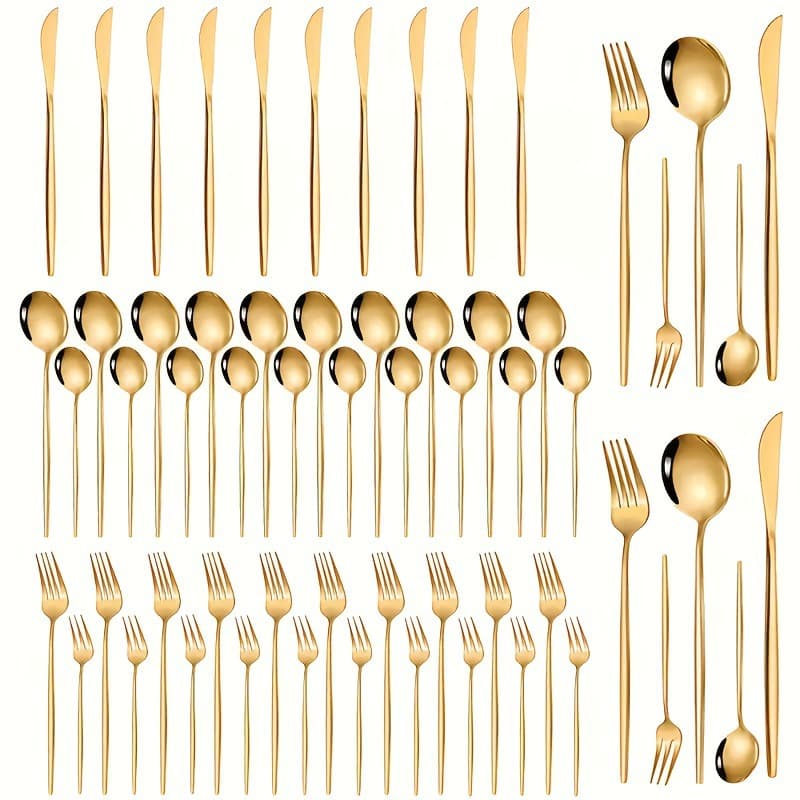 2026 New Cross-Border Drop Shipping 60-Piece Gold-Plated Titanium Flatware Set 60-Piece Gold-Plated Titanium Flatware Set