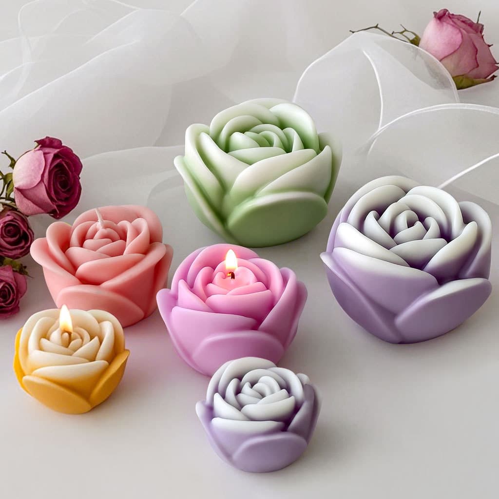 Rose Aromatherapy Candle Silicone Mold DIY Flower Handmade Soap Scented Stone Plaster Rose Ice Cube Mold