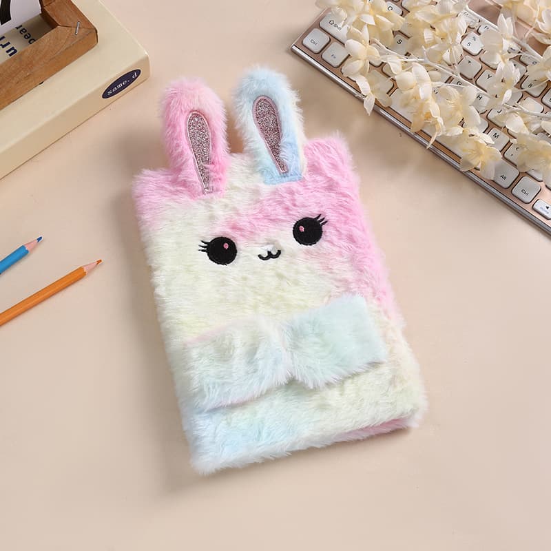 Cartoon Girl Notebook, Primary School Student Cute Plush Diary, A5 Long-Eared Rabbit Small Animal Notepad