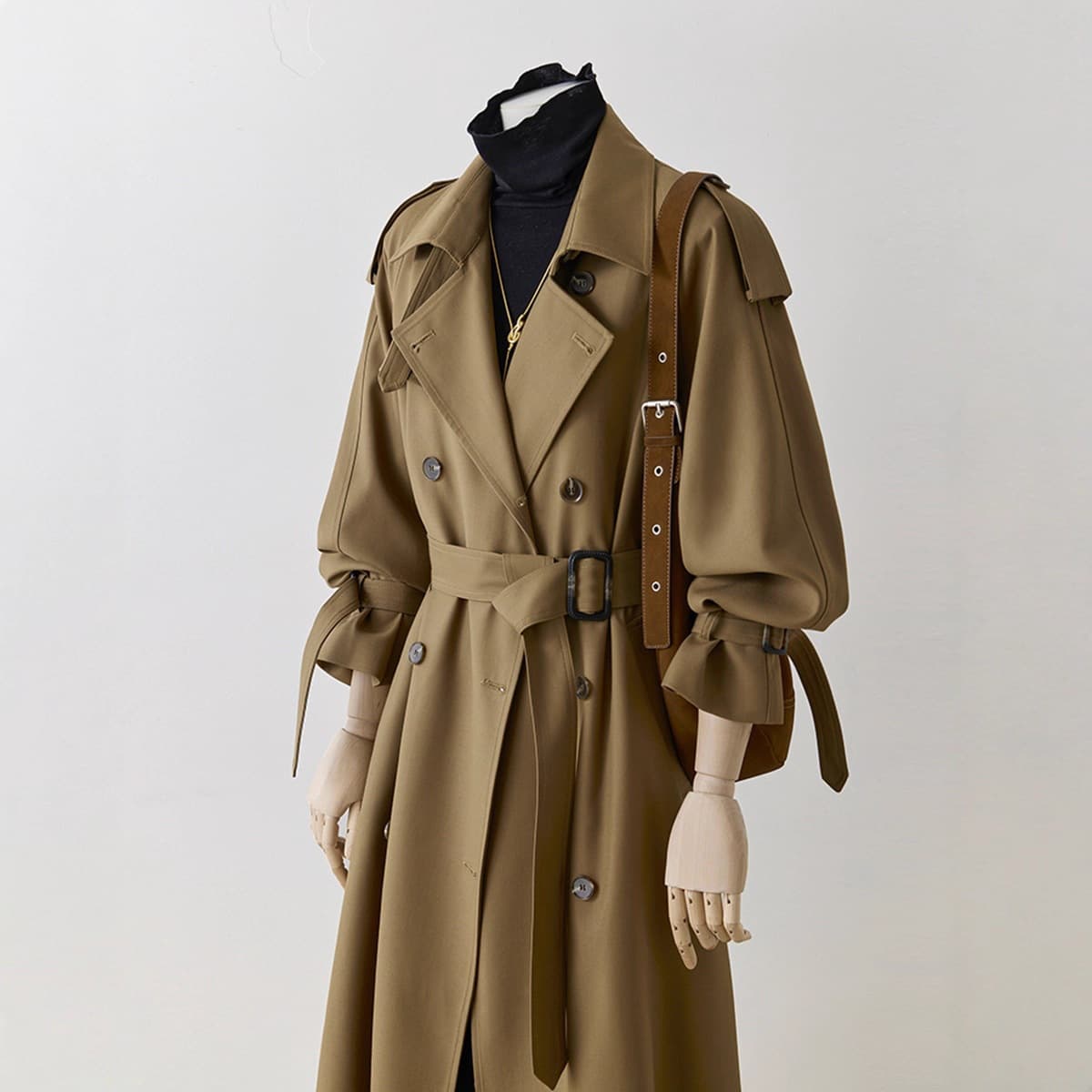 High-end khaki mid-length trench coat for women, autumn and winter 2025 new classic double-breasted belted coat