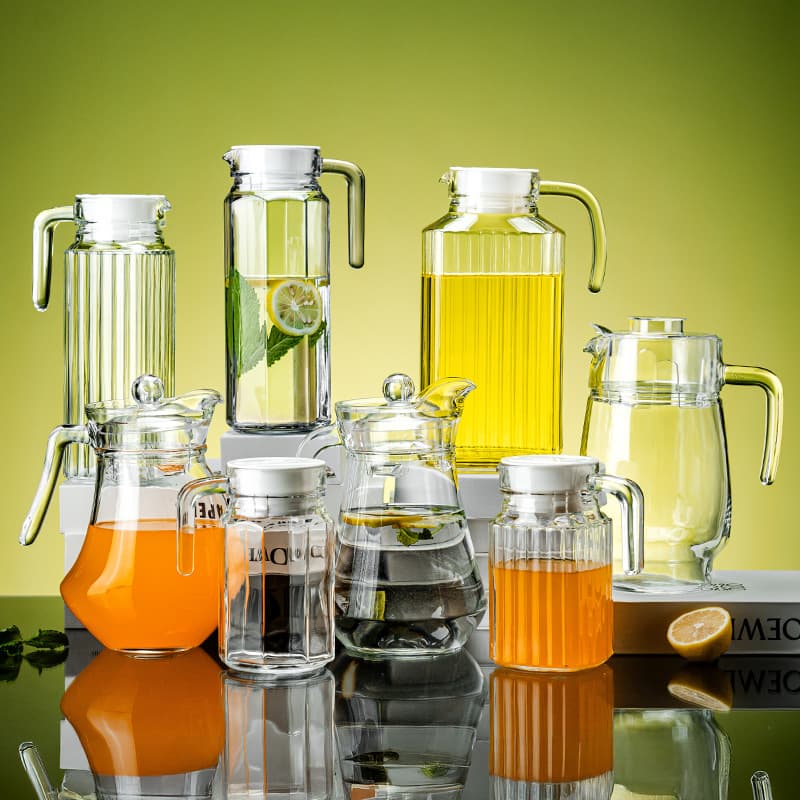 High-Temperature Resistant Glass Pitcher, Large Capacity, for Tea, Juice, Beverages, Octagonal, Striped, Cold Water Pitcher
