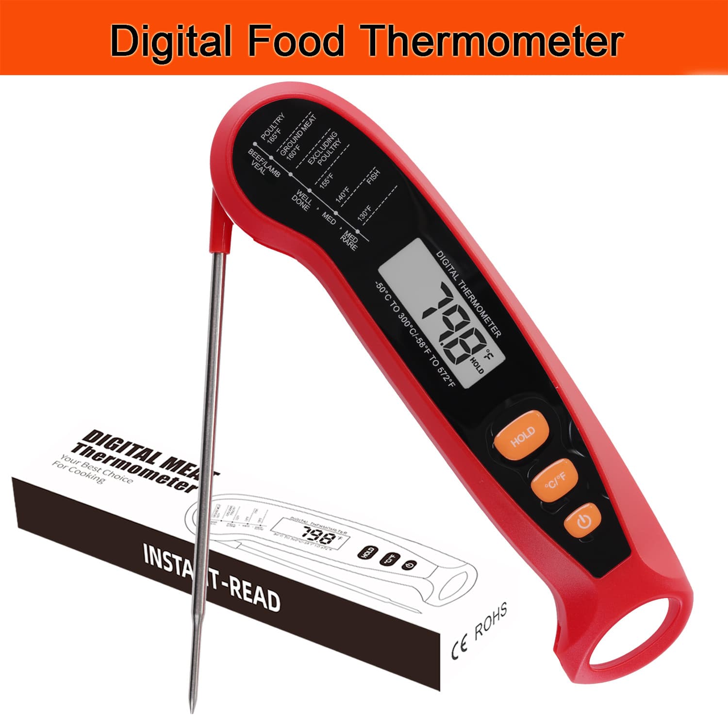 Kitchen Electronic BBQ Thermometer Stainless Steel Waterproof Foldable Food Thermometer Wireless Bluetooth Food Thermometer