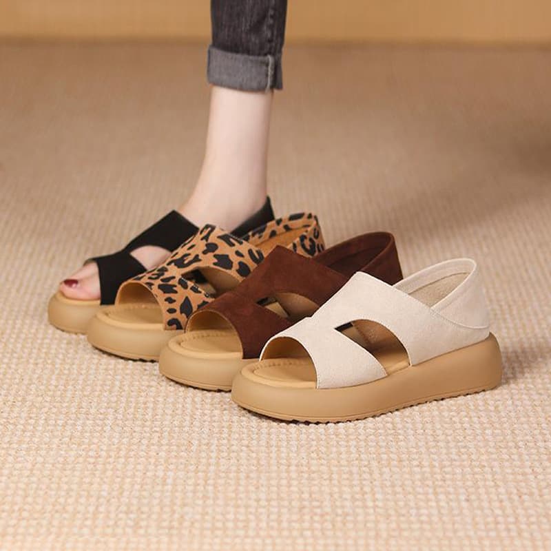 New Large Size Cross-Border Sandals, Soft Sole Two-Way Roman Sandals 2026 Casual Leopard Print Beach Sandals for Women