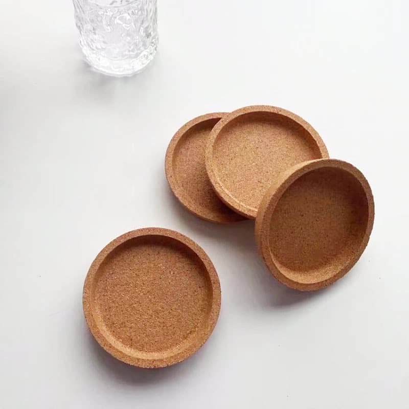 Thickened Non-Slip Cork Round Coaster Glass Coaster Tea Cup Mat Cork Grooved Coaster Holder