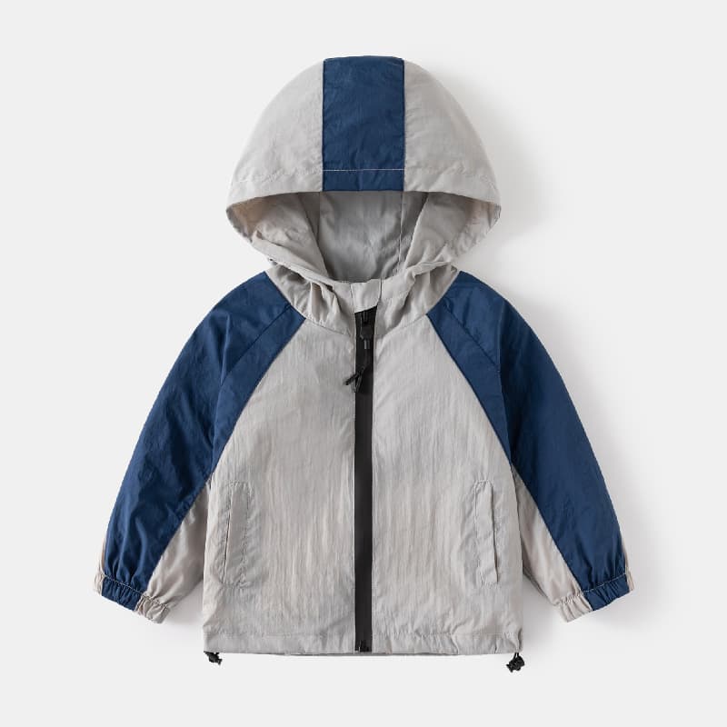 Children's Spring/Summer Lightweight Jacket, 2024 New Boys' Sun Protection Wear, Baby Color-block Zipper Hooded Top Trendy