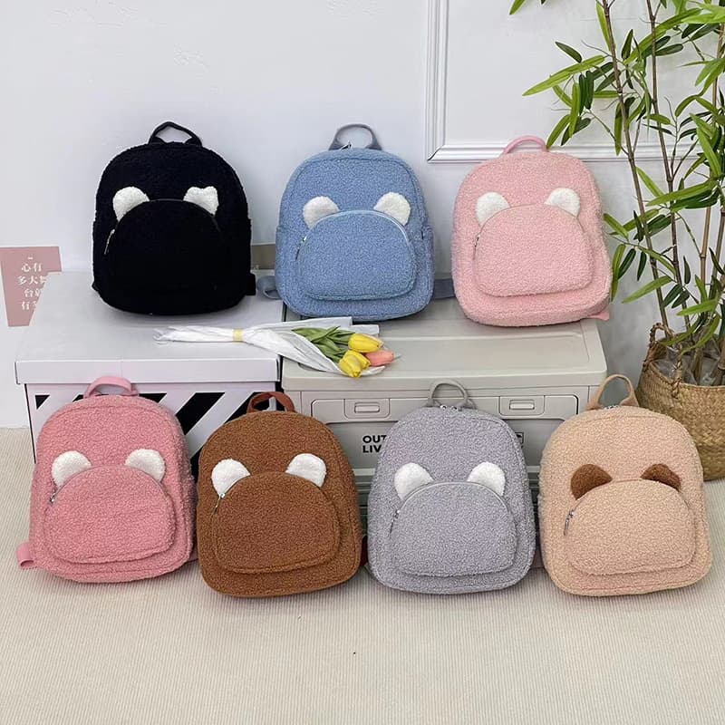 Fluffy Women's Backpack, Autumn/Winter New Arrival, Korean Style, Instagram Popular Cute Bear Ears Backpack, Mother-Daughter Matching Bag