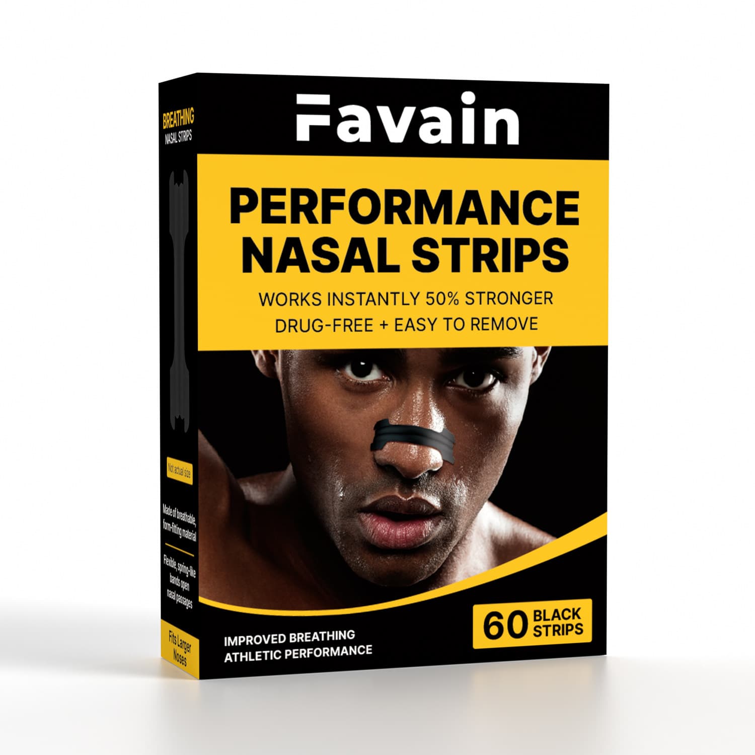 Favain Nasal Strips Cross-border Anti-snoring Strips, Breathing Aid Nasal Strips to Improve Breathing and Sports Performance, Black, 6 Count