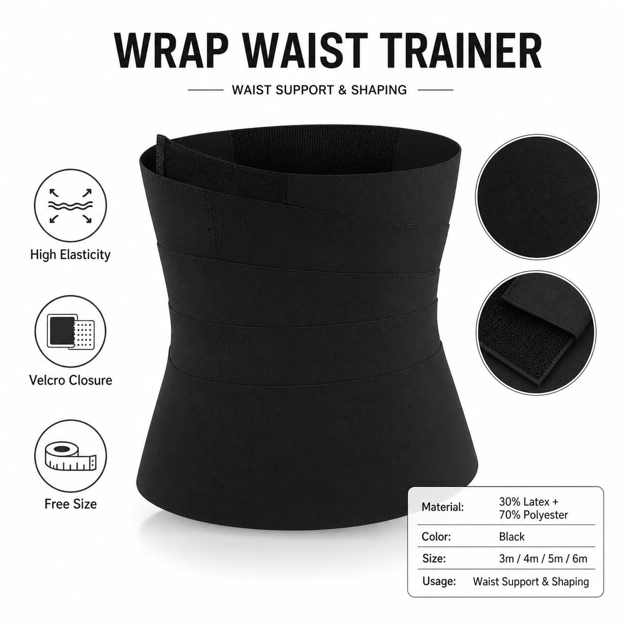 Cross-border Tummy Wrap Waist Trainer Shapewear Body Shaper Sports Belt Yoga Long Velcro Elastic