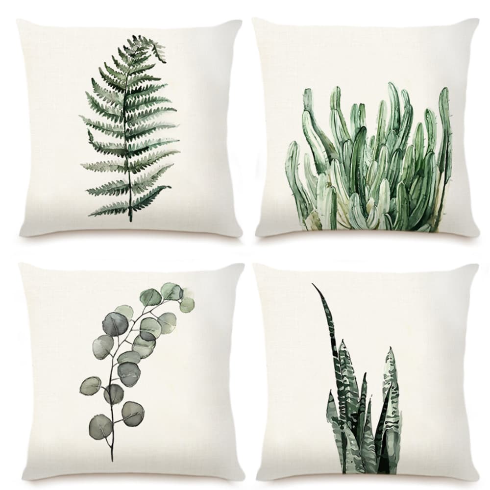 Watercolor Green Plant Pillow Cover, Simple Ins Style Cushion Cover for Living Room Bedroom, Decorative Simple Plant Cushion Cover