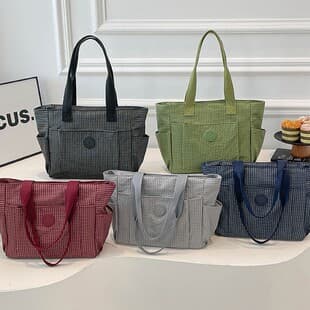 New Korean Style Plaid Handbag Shoulder Bag Office Commute Handheld File Snack Grocery Bag Lunch Bag Mommy Bag