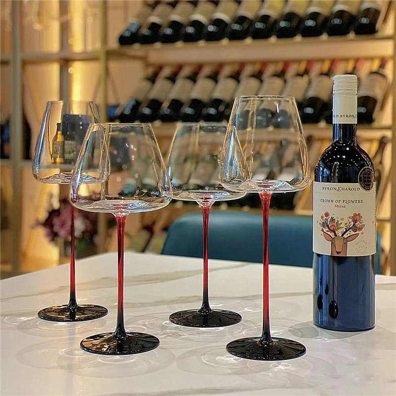 High-end luxury black tie burgundy red wine glass decanter set large crystal wine stemware