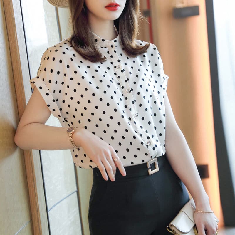 2025 Summer Chiffon Blouse Women's Stand Collar Short Sleeve Top Clothing Short Sleeves Cheongsam Chinese Style Snow White Blouse