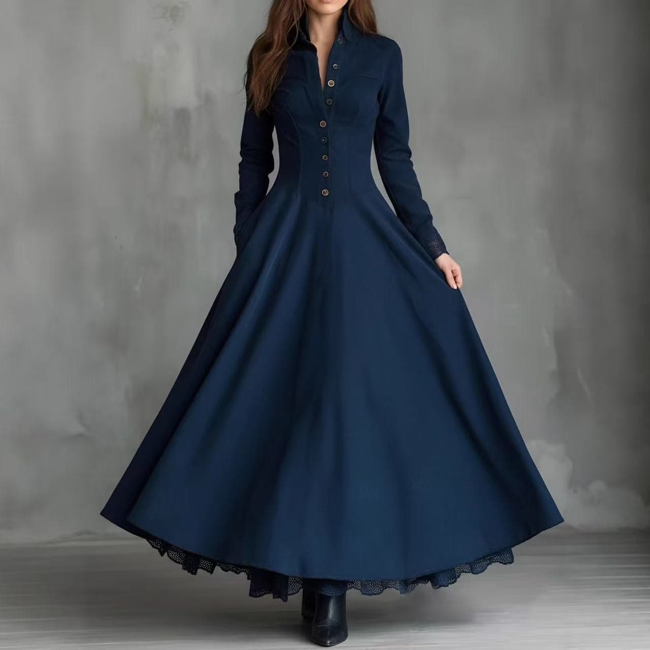 European and American cross-border 2026 independent station French retro temperament imitation suede lace splicing shirt dress in stock