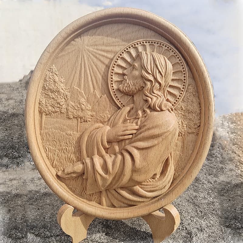 Cross-border Relief Craft Catholic Jesus Holy Family Round Plate Ornament Beech Wood Craft Study Group Gift Decoration