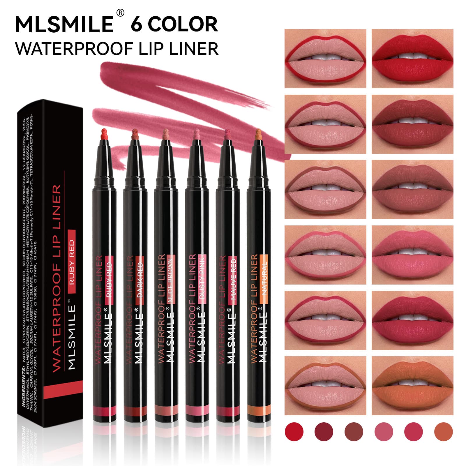 MLSMILE Cross-Border Supply Gourd Head Non-Stick Cup Lip Liner TK Hot Selling Matte Lip Pencil Lipstick