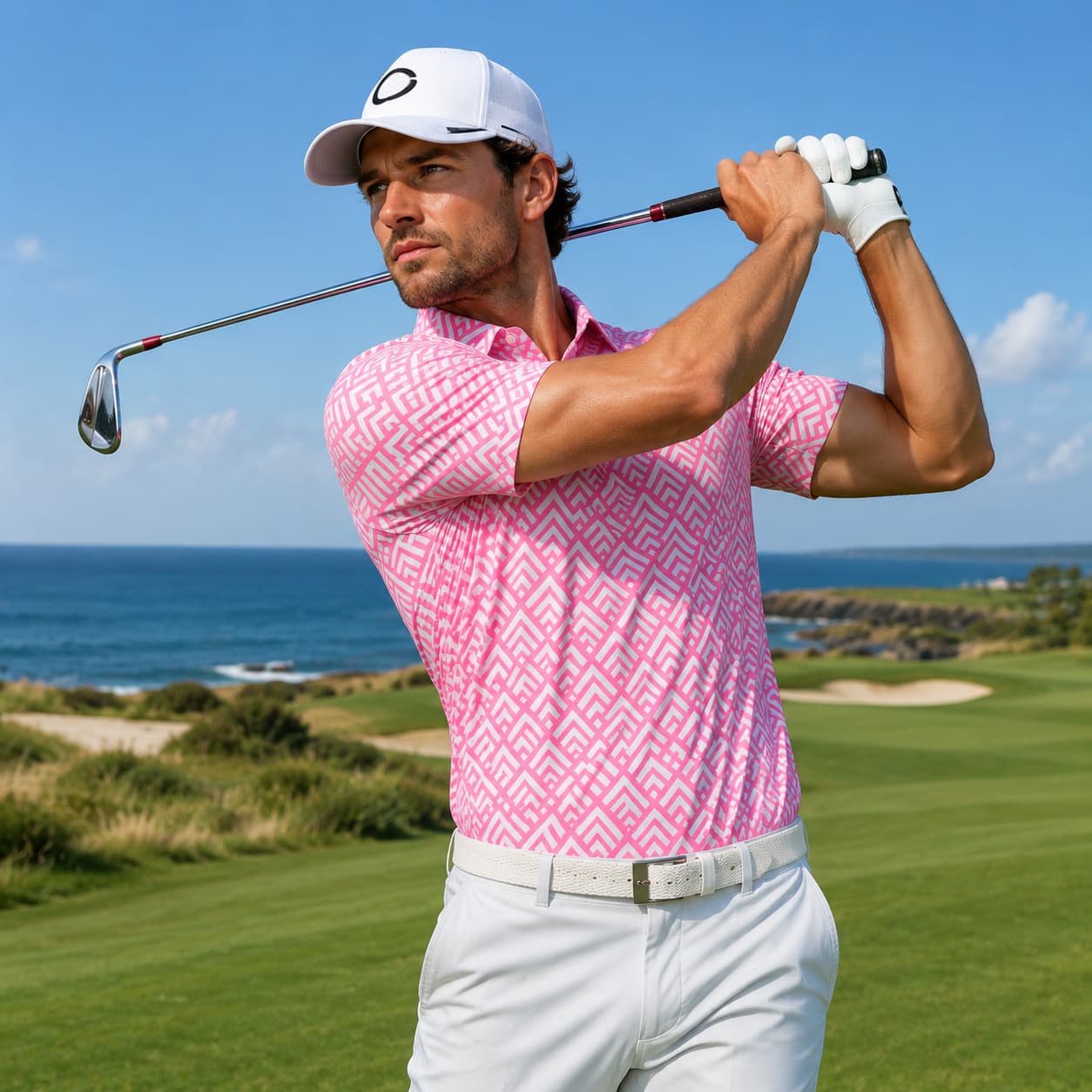 In Stock Cross-Border Men's Golf Polo Shirt Printed Short Sleeve Performance Breathable Quick-Dry Antibacterial Stretch Sportswear