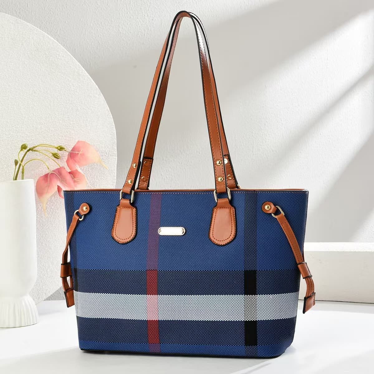Popular tote women's bag cross-body new style canvas plaid lightweight commuting large capacity trendy hand shoulder bag