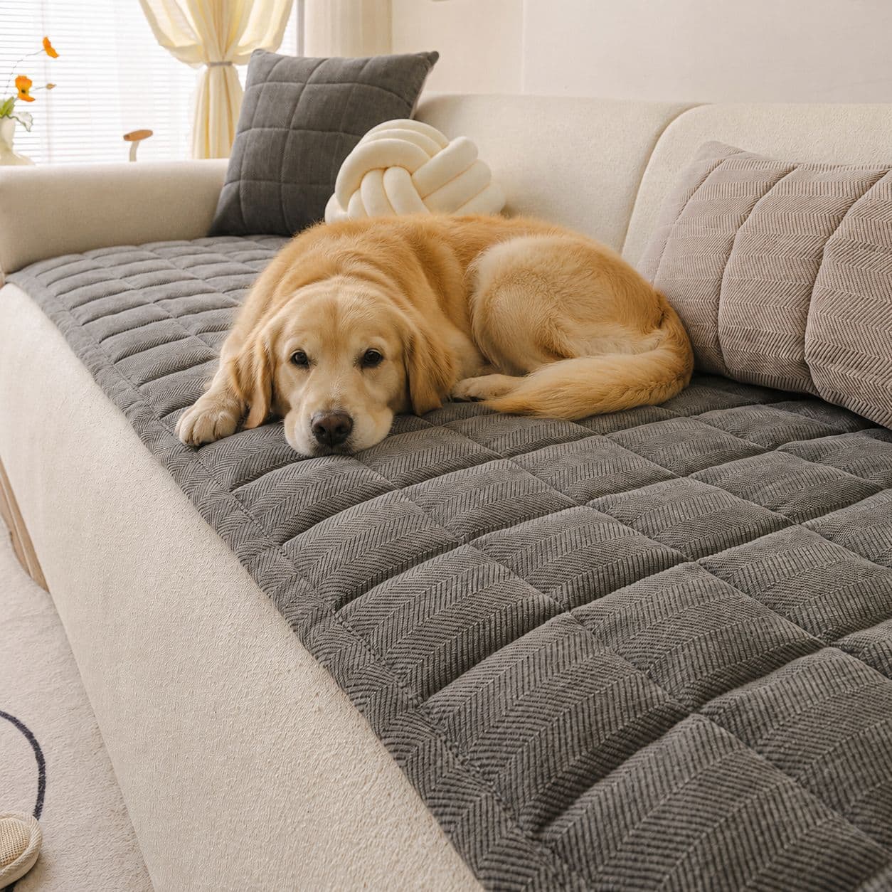 Thickened Herringbone Sofa Cushion, Four-Season Universal Chenille Straight Row Sofa Cushion, Non-Slip Sofa Cover, Pet Pad