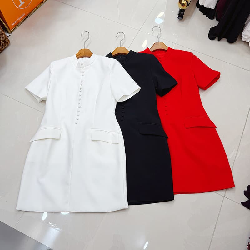 Thirteen Lines Australian Niche Elegant Button Design Short Skirt Slim Short Sleeve Suit Dress A1#1646