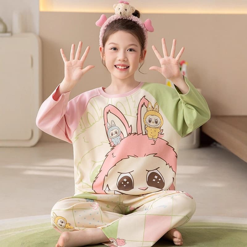 100% Pure Cotton Girls' Pajamas Spring/Autumn Long Sleeve Thin Children's Homewear Cartoon Cute Girls 2025 New Style