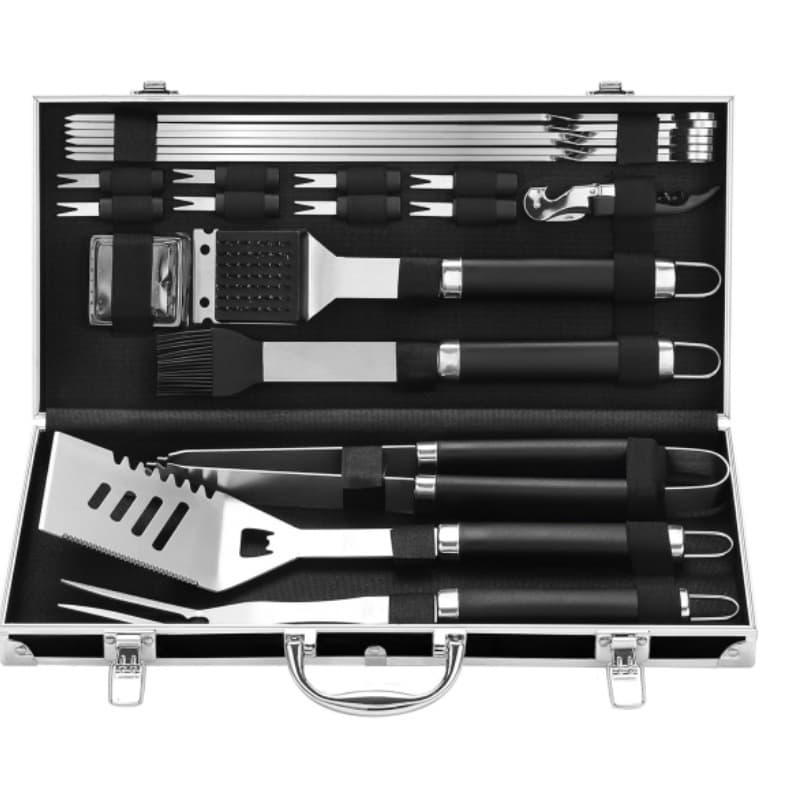 Factory Cross-Border Supply Stainless Steel BBQ Tool 22-Piece Set Outdoor BBQ Aluminum Case Stainless Steel Grill Tool Set