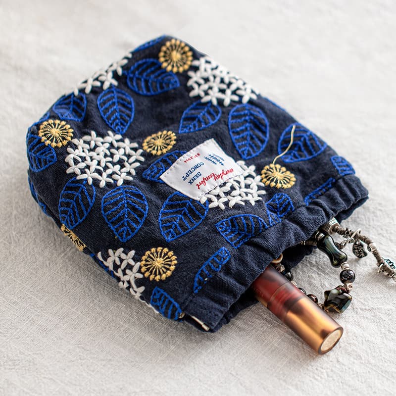 Viral Makeup Bag Lipstick Organizer Japanese Cute Metal Snap Closure Embroidered Fabric Coin Purse Key Pouch