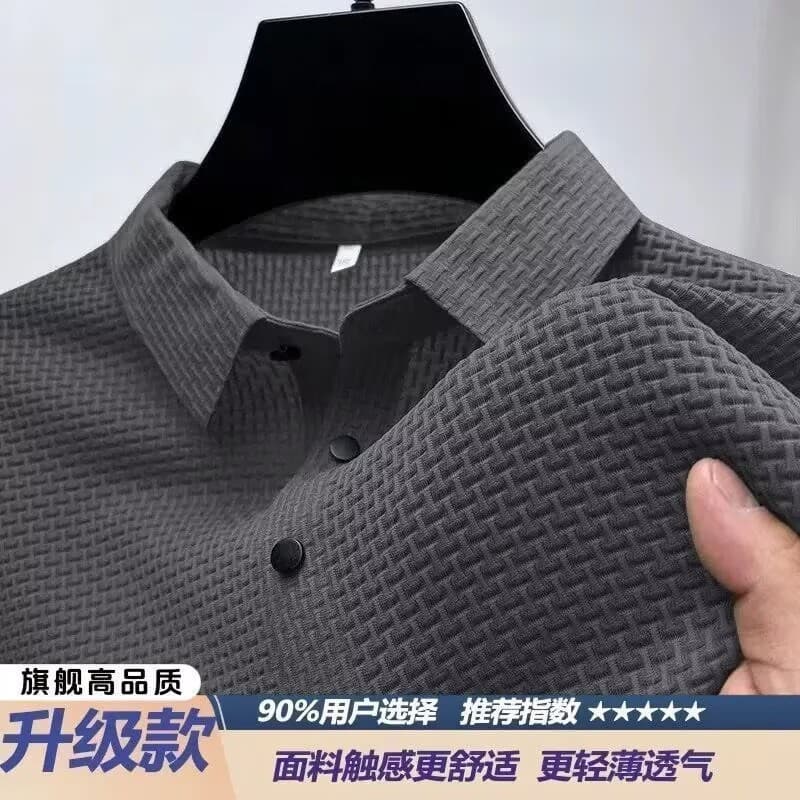Summer Polo Shirt Short Sleeve T-Shirt Men 2026 New Jacquard Mesh Ice Silk Turn-down Collar Solid Color Paul Shirt Top
