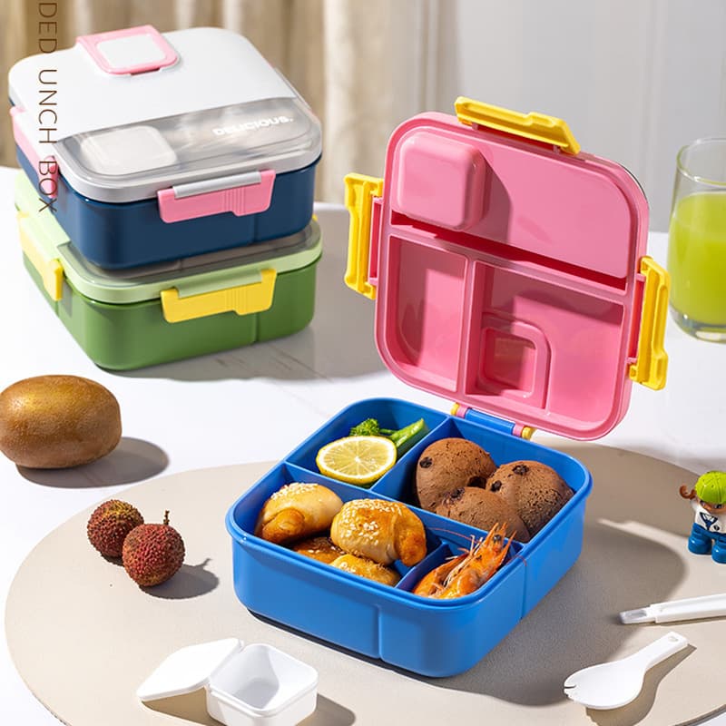 New Cross-Border Large Capacity Divided Lunch Box for Students and Office Workers, Microwave-Safe Square Lunch Box