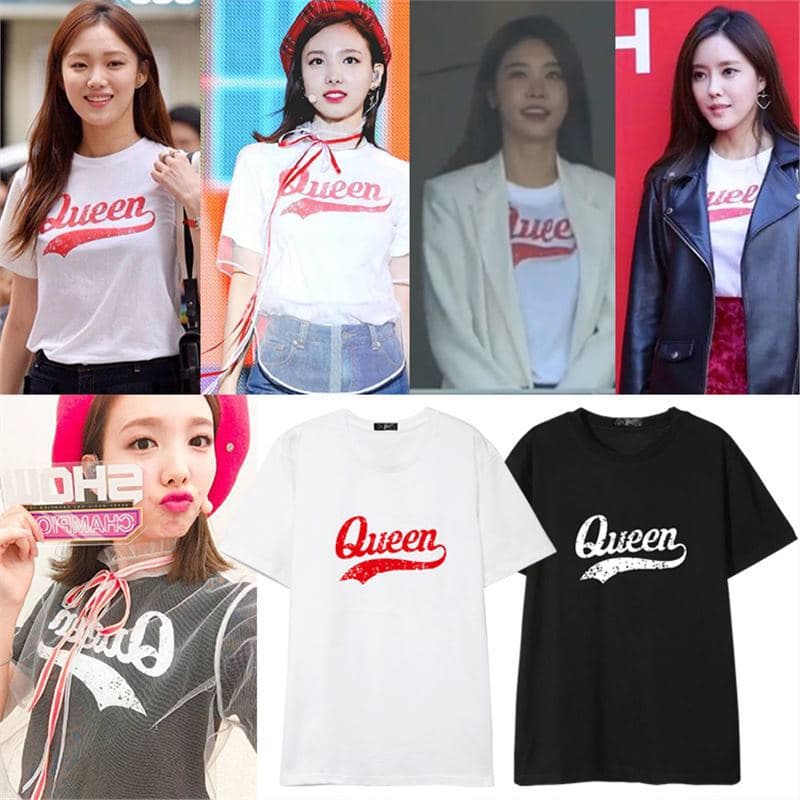Lee Sung-kyung, Park Hyo-min, Park So-jin, Twice Im Na-yeon Same Style Letter Print Short Sleeve T-Shirt Base Layer Men Women Couple Tee