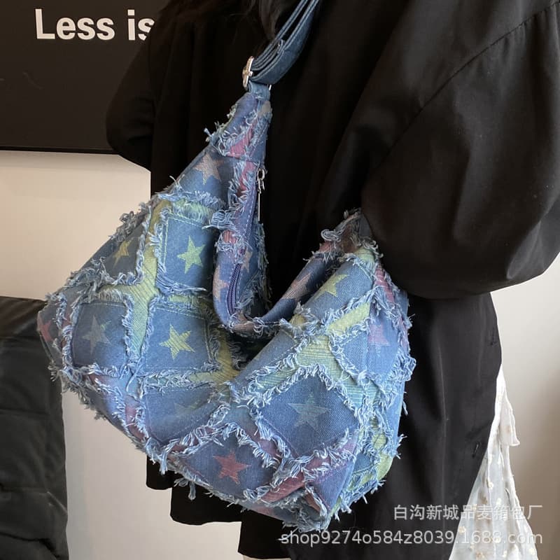 Large Capacity Casual Denim Tote Bag Women 2026 New Fashion Shoulder Bag Factory Wholesale Crossbody Tote