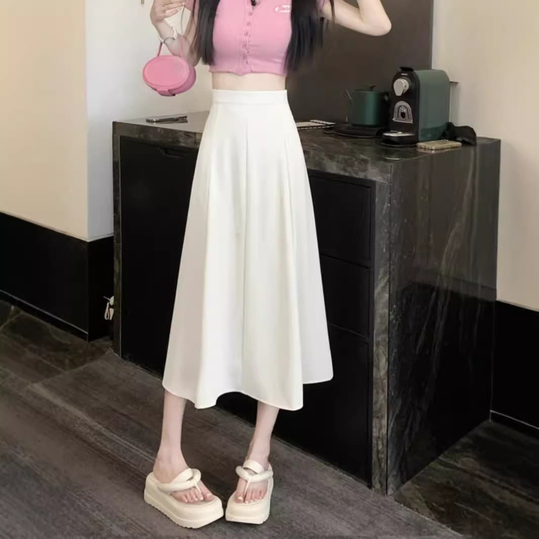 2026 New High-Waist Casual Blazer Pleated Skirt for Women, Petite Slimming Mid-Long Flowy A-Line Pencil Skirt