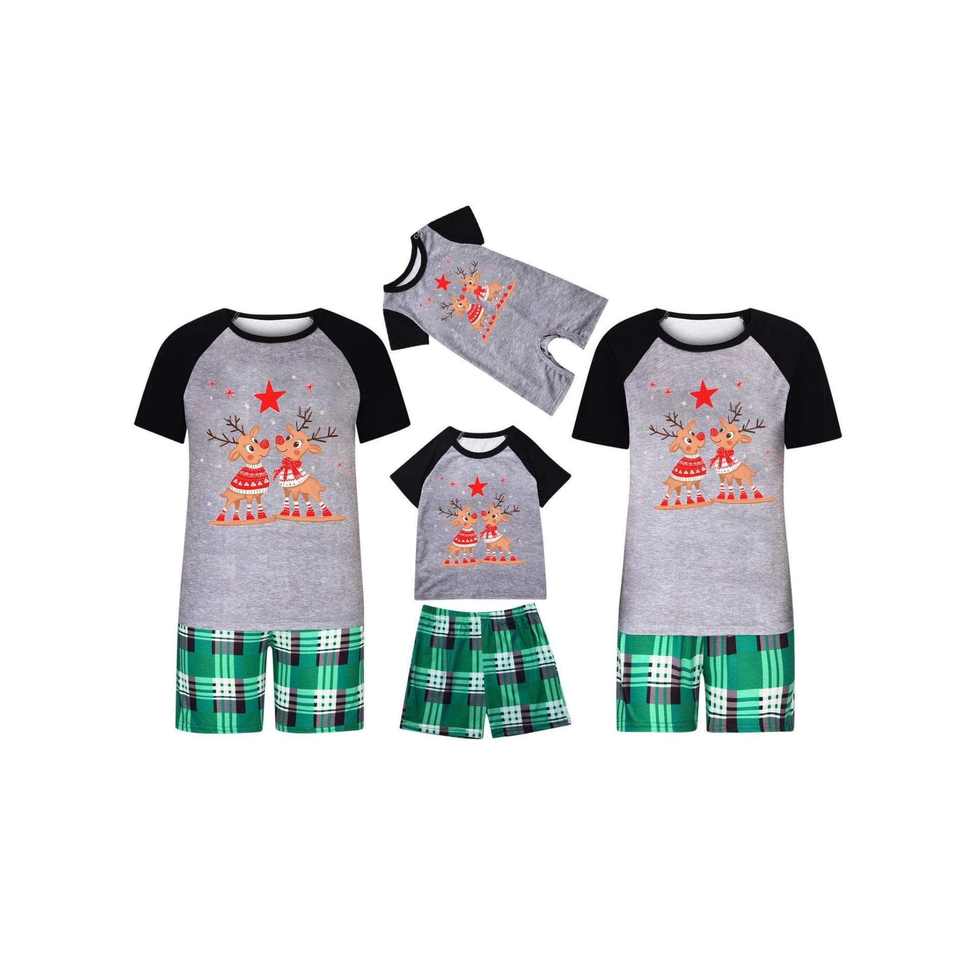 European and American Amazon Christmas parent-child family set print round neck short-sleeve T-shirt + plaid shorts parent-child matching set