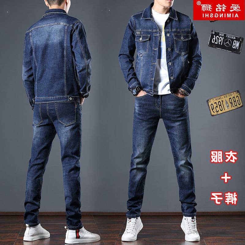 Autumn Denim Jacket Men 2025 New Style Korean Slim Fit Handsome Clothes Pants Set Spring Autumn