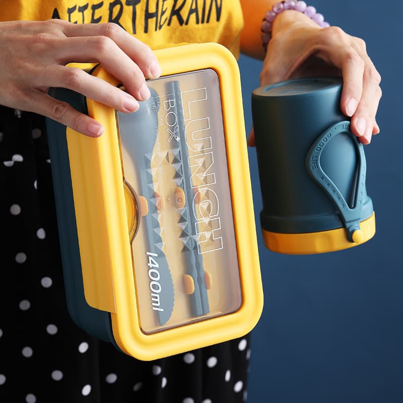 Food-grade leak-proof sealed student lunch box single-layer Japanese lunch box with tableware lunch box microwave oven gift customization