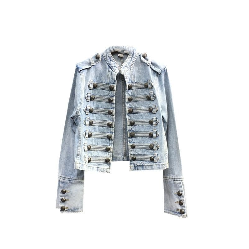 Heavy-Duty Punk Motorcycle Short Jacket for Women, 2026 Spring/Fall New Arrival, Slim-Fit Stand Collar Long-Sleeve Denim Jacket Top