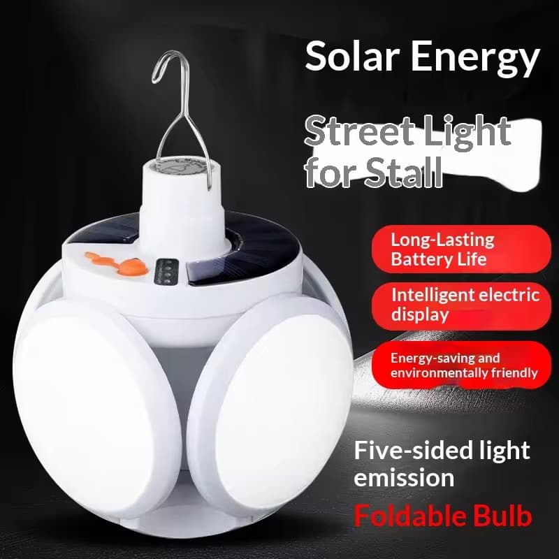 Solar Football Light, Camping Lantern with Long Battery Life, Rechargeable, Multifunctional Folding Household Emergency Light, Bulb Light
