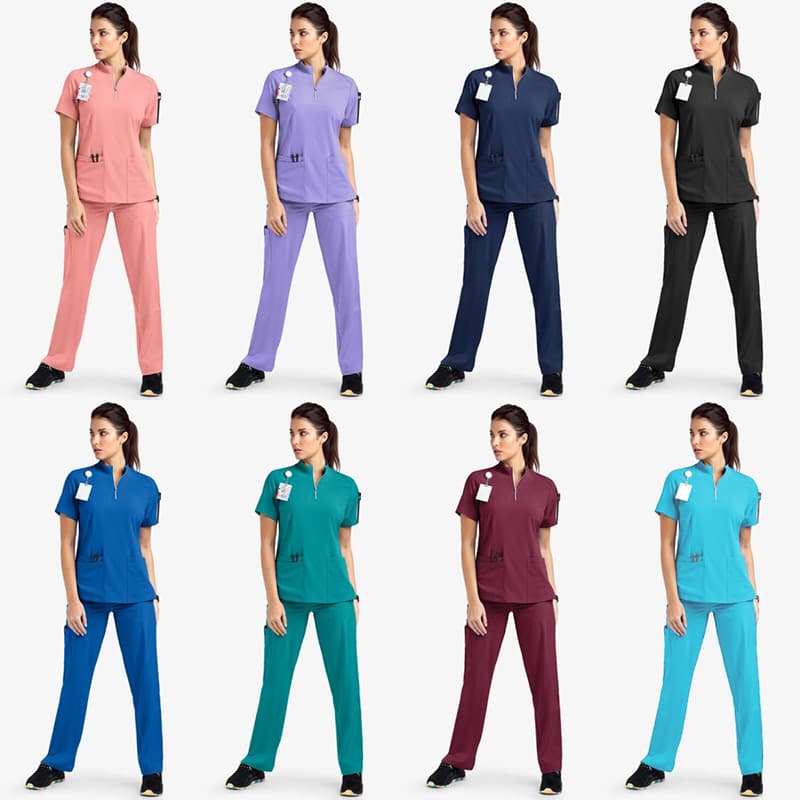 Stand Collar Zipper Scrub Suit Nurse Uniform Workwear Set Doctor Nurse Beauty Salon SPA Uniform Unisex
